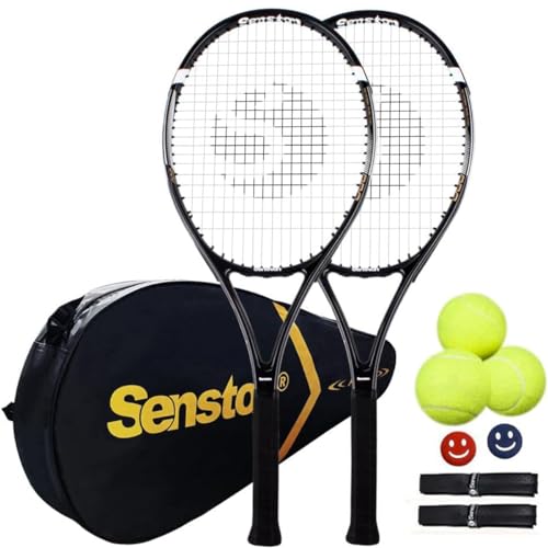 Senston Tennisschläger für Erwachsene 68,6 cm Tennisschläger – 2 Spieler Tennisschläger Set mit 3 Bällen, 2 Griffen, 2 Vibrationsdämpfern