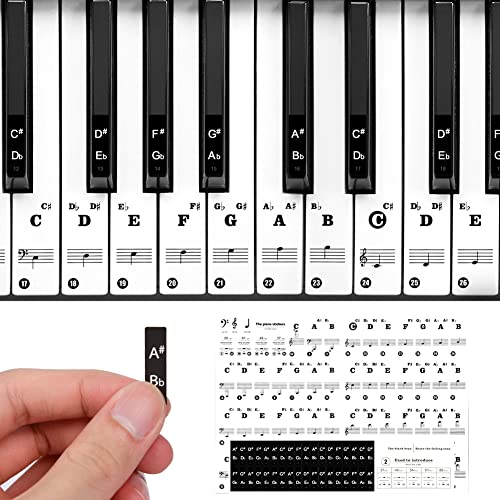 URAQT Klavier Keyboard Aufkleber,37/49/54/61/88 Piano Sticker Transparent Abnehmbare Klaviertastatur Notenetiketten Keyboard Noten Aufkleber Klavier Tastatur Aufkleber für Kinder und Anfänger