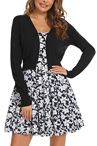 Yukiuiny Damen Bolero Jäckchen Elegante Kurze Langarm Trachten Strickjacke zum Kleid Weich Cardigan für Herbst,Schwarz,L