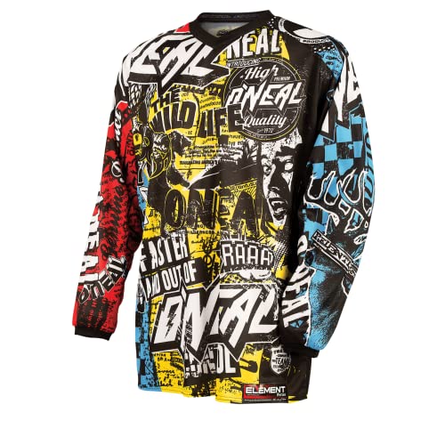 O'NEAL | Motocross-Shirt Langarm | Kinder | MX MTB Mountainbike | Leichte Materialien, Eingenähte Ellbogenpolster, Atmungsaktives Polyester | Element Youth Jersey Wild | Multi | Größe XL