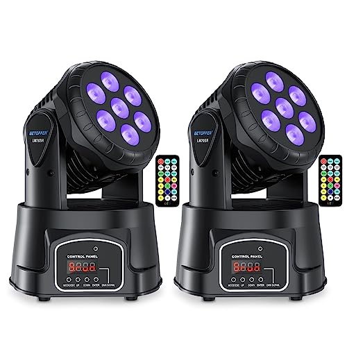 BETOPPER 2er Pack Moving Head LED Mini Partylicht RGBW DJ Licht mit Fernbedienung/DMX/Sound Aktiviert Disco Licht Bühnenlicht Spot Beam Strobe Effekt Discolicht Party lichter für Club Bar 7x8W