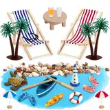 Royouzi 27 Stück Strand-Mikrolandschaft Mini-Stranddekorationen Miniatur Dekoration Mini Liegestuhl Deko Strandkorb Sonnenschirm Kleine Palme Deko Accessoires für DIY Zen Garten Dekoration (B)