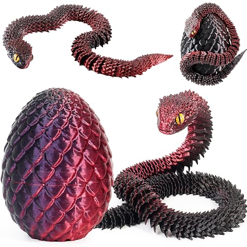 Joycabin 3D Gedruckte Schlange Spielzeug, Ostern 3D Gedrucktes Drachenei Schlangeneier, Easter Schlangeneier, 3D Gedruckte Tiere Spielzeug für Kinder Geschenke Schreibtisch Wohnkultur (Schwarz Rot)