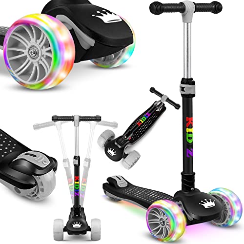 KIDIZ® Roller Kinder Scooter X-Pro2 Dreiradscooter mit PU LED Leuchtenden Räder Kinderroller faltbar Tret-Roller höhenverstellbarer Cityroller für Jungen Mädchen 3-12 Jahre, Schwarz