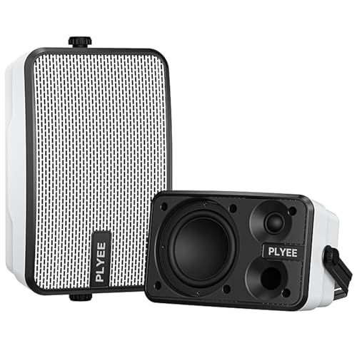 Plyee Audio 400W Outdoor-Bluetooth-Lautsprecher, Kabellose Lautsprecher-Synchronisation, IPX5 Wasserdicht, Kraftvoller Bass, Wandmontage, Für Terrasse, Veranda, Pavillon, Garage, 2er-Pack, MZ-621
