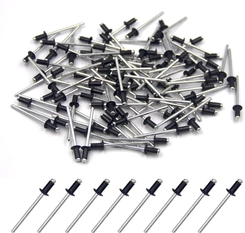 BESTYCHAO 100 Stück 4 x 8mm Aluminium-Blindnieten, Pop-Nieten mit offenem Ende, Packung mit 100 (Schwarz)