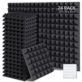 Ohuhu Akustikschaumstoff Akustikpaneele 24 Stück mit Aufkleber, Schalldämmung Wand Schallabsorber Akustikschaumstoff-Matten für Tonstudio, Podcasts, Youtube-Zimmer, 30 x 30 x 5 cm Anthrazit