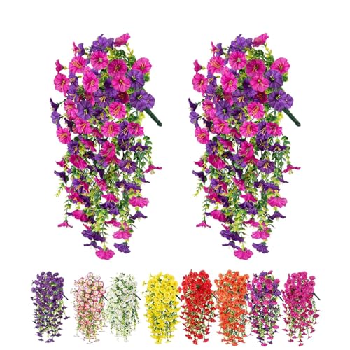 Denxahao 2 Stück Künstliche Blumen Hängend Kunstblumen Kunstpflanzen Imitationsblumen Kunstblumen Geeignet für Zuhause, Hochzeiten, Außenbereich, Hofdekoration und Wandanhänger (Gemischt)