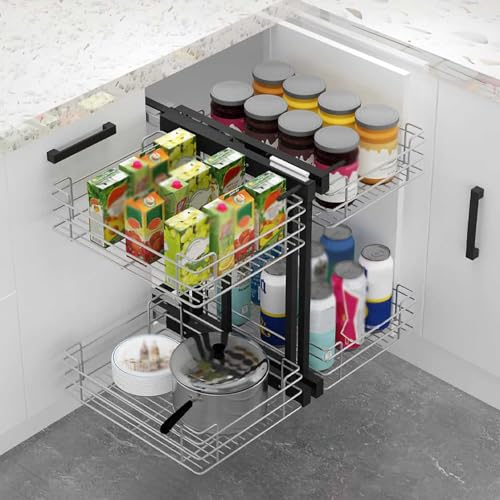 Taifuan Blind Corner Cabinet Pull Out Kitchen Corner Cabinet Organizer, 15.7 Inch Opening Chrome Soft Close Blind Corner with Four Shelf,Slide Out Kitchen Cabinet Organizer for Minimum Cabinet