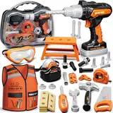 KidBloom Werkzeugkoffer Kinder Geschenk Junge 3 Jahre, Kinderspielzeug ab 3 Jahre mit Bohrmaschine und Bauarbeiter Kostüm Kinder, Spielzeug ab 3 4 5 Jahre Junge