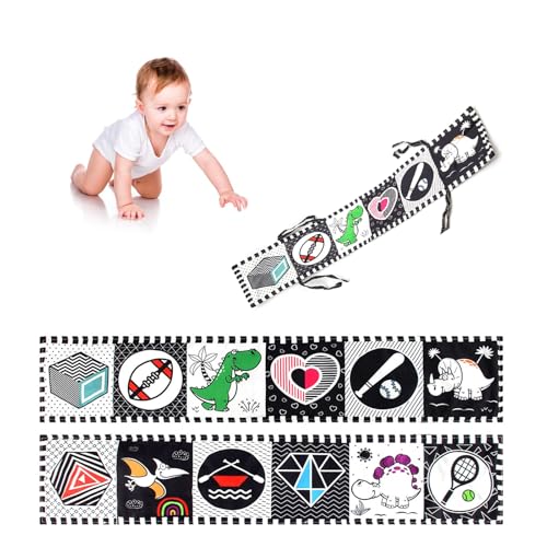 HJIAMA Kontrast Spielzeug Baby, Stoffbücher für Babys mit Tongenerator, Doppelseitiger Kontrastkarten Baby, 12 Muster, Geeignet für Kognitive, Frühe Bildung, Eltern-Kind-Interaktion