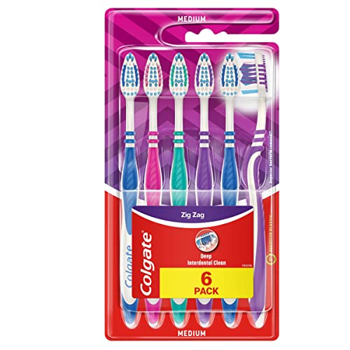 Colgate Zahnbürste ZigZag, mittel, 6 Stück - Vorteilspack, Zahnbürste für Tiefenreinigung