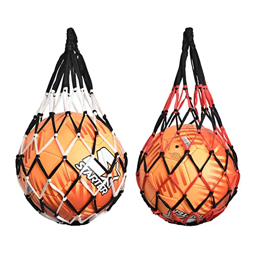 Basketballnetz Tasche, Tragbare Ballnetz 1 Ball, Robustes Ballnetz, Fußball Netztasche, Basketballnetztasche für Basketball, Volleyball, Fußball, 2 Stück (Schwarz Rot + Schwarz Weiß)