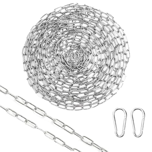 DUDUI 15 M Edelstahlkette Meterware, 3mm Starke Gliederkette, Maximale Belastung 100KG, MetallketteZum Aufhängen, Edelstahl Ketten mit 2 Karabiner für Lampenkette, Garten und Absperrketten