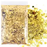 50g Gold Farben Glitzerpulver Set,Gemischte Grobe Feine FlockenCraft Glitzerpuder für Harz Nagelkunst Haare Gesicht Karten Festival Party Dekoration Masquerade,Vier Größen (0,2 mm,1 mm,2 mm,3 mm)