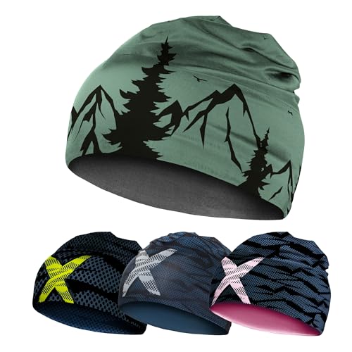 Kinder 4-14 Jahre Sportmütze, Laufmütze, Fahrradmütze, Wintersport Mütze ideal unter Helm, schweißabsorbierend und schnelltrocknend, Mädchen und Jungen (Polyester-Mischung, GreenMountains)