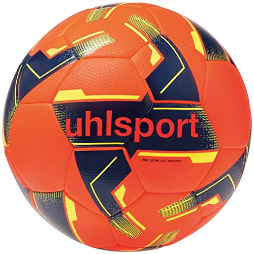 uhlsport 290 Ultra LITE Synergy, Junior Kinder Fußball Spiel- und Trainingsball, für Kinder bis zu 10 Jahren, Fußball Kinder, 5, Fluo Orange/Marine/Fluo G