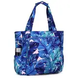 Chase Chic Strandtasche mit Reißverschluss, Große Wasserdichte Sanddicht Sommer Schwimmbad Badetasche Damen, Modischer Shopper Handtasche für Reisen(Blaues Bananenblatt)