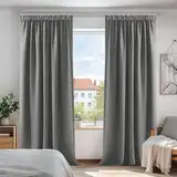 Deconovo 2 Stück Thermovorhänge, kälteisolierend, für Fenster, Küche, Verdunkelungsvorhang, Wohnzimmer, Kräuselband, hellgrau, 140 x 175 cm