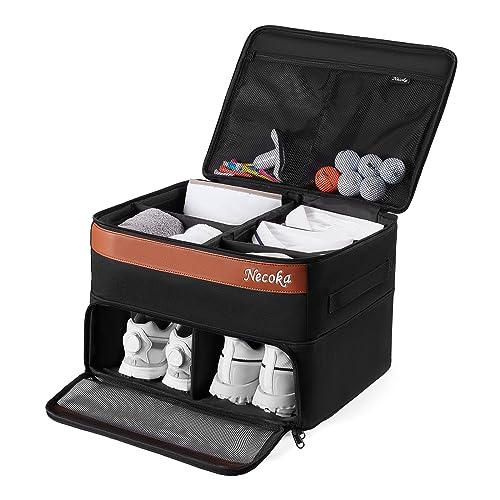 Necoka 2-lagiger Golfkoffer-Organizer, Golf-Geschenke für Männer, Ehemann, Golfer mit separatem, abnehmbarem Fach für 2 Paar Schuhe, stabile Golfbox-Aufbewahrung für alle Sachen, Bälle, Tees,