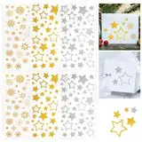 248x Sticker Stern Aufkleber Glitzer Schneeflocken Selbstklebend Weihnachtssticker Klebesterne zum Basteln für Fenster Geschenk Etiketten Etiketten - Gold Silber