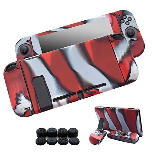 Hikfly Silikon Gel Rutschfester Handgriff Anti-Rutsch Abdeckung Haut Schutz Kits für Nintendo Switch Konsolen und Joy-Con Controller Mit 8pcs Schwarz Silikon Gel Daumengriffe Caps (Rot Tarnung)