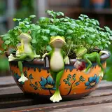 3 Stück Blumentopf Hänger Frösche Deko Figuren mit Weinglas,Frosch Deko Frösche Tiere Harz Statue Miniteich Gartendeko,Grün Frosch Blumentopfhänger Figuren Balkon Garten Topfdekorationen