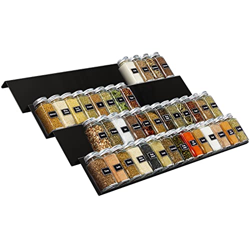 Lifewit Gewürzregal für Schubladen Gewürz Schubladeneinsatz, Schubladen Ordnungssystem von 33cm bis 66cm ausziehbar, Organizer für Küche, Arbeitsfläche, Schrank, Regal, 4 Etagen, 8er Set, Schwarz