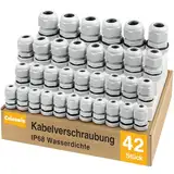 42Pcs Kabelverschraubung Set - Caianwin IP68 Kabeldurchführung Wasserdicht M12 M16 M20 M25 Verschraubung set für Abzweigkasten,Verteilerkasten, Aufputz-Sicherungskasten,Wandverteiler