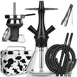 IVANAVI Mini Shisha Set 2 Schläuche 2 Anschlüsse | Klein Shisha Komplettset mit Premiun Shisha Zubehör | Shisha to Go mit Tasche - Schwarz