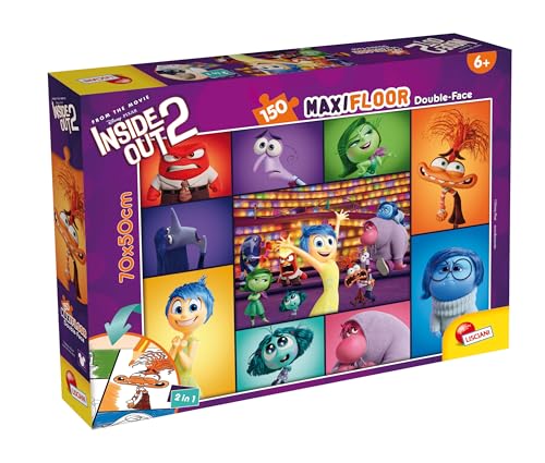 Lisciani - DISNEY ALLES STEHT KOPF 2 - Puzzle 150 Teile - Für Kinder Ab 6 Jahren - Maxifloor Doppelseitiges Puzzle - 35x25cm - Rückseite zum Ausmalen - Pädagogisches & Lustiges - INSIDE OUT 2