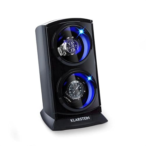 Klarstein Uhrenbeweger, Automatik-, Watch Winder, für Automatikuhren, Leiser Automatischer , Platz 2 Uhren, LED Beleuchtung, 3 Drehmodi, 4 Rotation, Schwarz