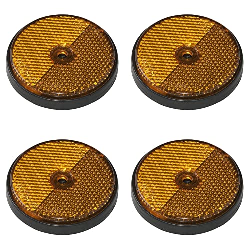 4X Rückstrahler Orange Rund Ø 60mm | E4-Geprüfte Reflektoren für Anhänger, LKW, PKW, Wohnwagen & Traktoren | Katzenauge Reflektor mit Schraubloch Ø 5mm | 4er Pack