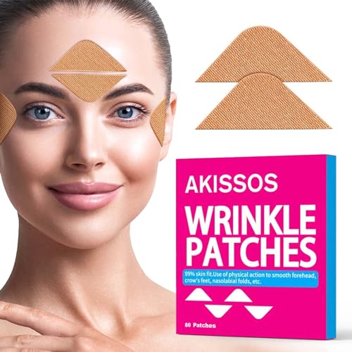 Akissos Falten Pflaster Gesicht - 80 Stück Zornesfalte Pflaster Anti Falten Pflaster Anti Wrinkle Patches für Stirn 11's Augen Lächelnde Linie - Face Lifting Tape Verwendung über Nacht