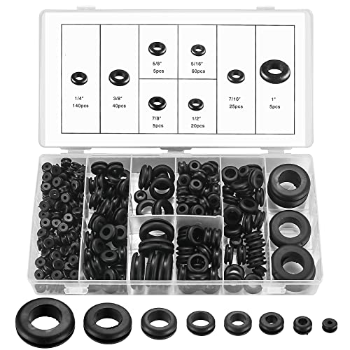 300 Stk Gummitüllen Kit, Schwarze Gummidichtung, Gummi Kabeldurchführung, Elektrischer Leiter Dichtungsring Satz, Leiterdichtung Ring Sortiment Kit zum Schutz Drähten Steckern Kabeln, 8 Größen