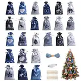 Weihnachts-Adventskalender-Tüten, 24 Tage Countdown Jutebeutel zum Aufhängen, Adventskalender, Geschenkgeschenke für Weihnachtsdekorationen (blau)
