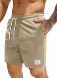 JMIERR Herren Corduroy Short 2024 Sommer Leinen Stretch Baumwolle Kurze Hose mit Taschen Beige XL