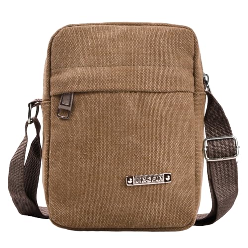 Handy Crossbody Tasche, Brusttasche Herren, Handytasche zum Umhängen, Crossbody Handytasche Verstellbare, Umhängetasche canvas, Smartphone Tasche für Portemonnaie Geldbörse Handy-Schlüssel(Braun)