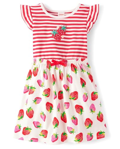Gymboree Mädchen and Toddler Embroidered Short Sleeve Dress Lässiges Kleid, Gestreifte Erdbeeren, 5 Jahre