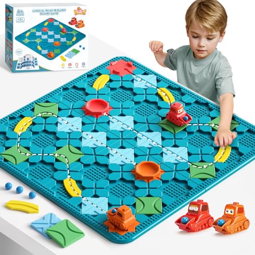 Kinderspielzeug STEM Brettspiele, logischer straßenbauer Brain Teasers Puzzles Spiele für 4 5 6 7 Jahre Jungen Mädchen, großes Brett Labyrinth Spiele für Multiplayer Montessori Geschenke für Alter 4-8