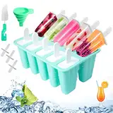 Eisformen Eis Am Stiel, 10 Hohlräume Antihaftend Wassereis Formen, Silikon Eis Am Stiel Formen Mit Silikontrichter Und Reinigungsbürste DIY Popsicle, BPA-Freie, Grün