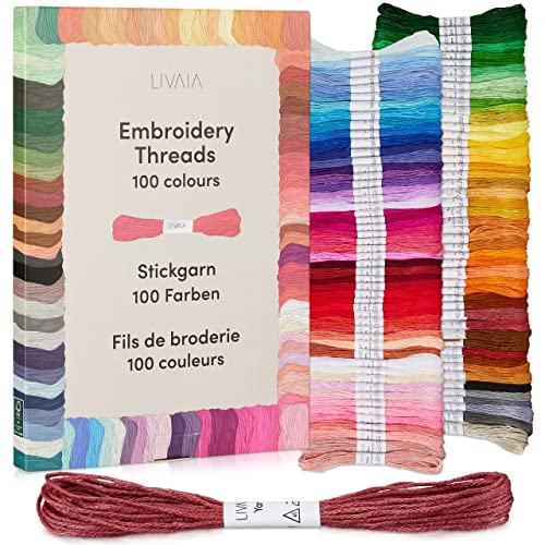 Stickgarn Set 100 Farben je 5 Meter: Schönes Garn zum Sticken, Knüpfen, Flechten, Basteln, Häkeln – Kreuzstich Set – Nähgarn von LIVAIA