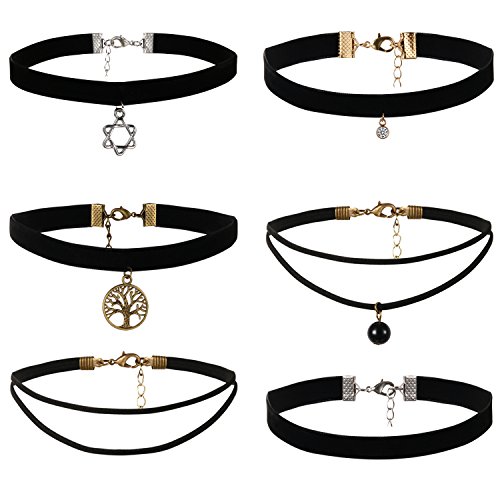 JewelryWe 6 Stück Damen Choker Kette Halskette Set Gothic Baum des Lebens Halsband Samt Halskette Geschenk für Mädchen