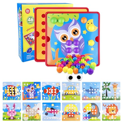 Legpador Mosaik Steckspiel ab 2 Jahre, Montessori Toys Kinder, Steckspiele Lernspiele Spielzeug, Steckspielzeug Set, Farbe Pegboard Gabelungen, mit 12 Bildvorlagen
