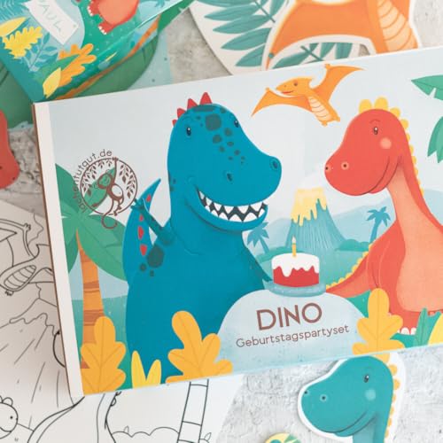 Ultimatives Partyset zum Dino Geburstag - Kindergeburtstag Deko, Einladungen, Mitgebsel - liebevolle Dekoration zum Dinosaurier Kindergeburtstag produziert in der EU