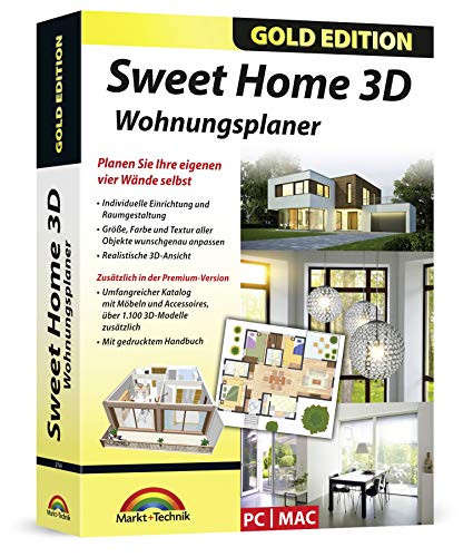 Sweet Home 3D Wohnungsplaner - mit zusätzlichen 1.100 3D Modelle und gedrucktem Handbuch, ideal für die Architektur, Haus und Wohnplaner - für Windows 11-10-8-7-Vista-XP & MAC