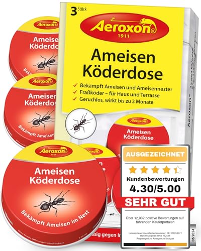 Aeroxon – Ameisenköderdose für Innen (3 Dosen)– Ameisenfalle, Ameisen Köderdose Draußen und Innen, Ameisenfallen für Innen, einfache Anwendung