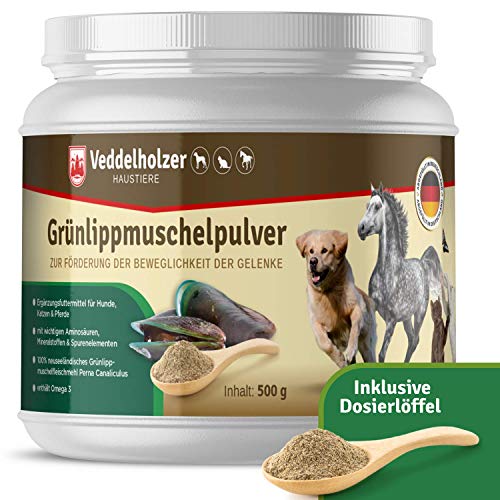 Veddelholzer Natürliches Grünlippmuschelpulver Hund - 500g Grünlippmuschel für Hunde hochwertige Nahrungsergänzung - Grünlippmuschelextrakt mit Hoher Akzeptanz bei Allen Hunden