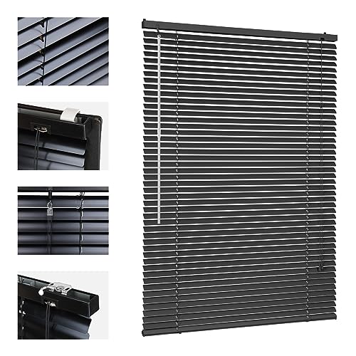 Sekey Klemmfix-Jalousie für Fenster freihängend, 25mm Alu-Lamellen, mit Bohren, inklusive Montagematerial Aluminium-Jalousie ohne Bohren, 80x160cm,Schwarz