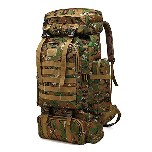 Kabxhueo Camping Rucksack Groß 80L,Survival Rucksack Wasserdicht Wanderrucksack Herren Reiserucksack Militär Kampfrucksack Notfallrucksack Molle Backpack for Outdoor Travel Wandern,Jungle Camouflage